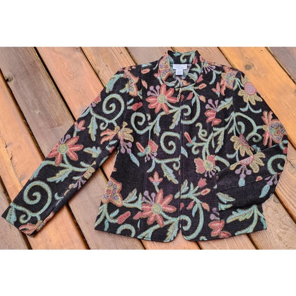Vintage Molly + Maxx Zip-Up Jacket size Medium Floral Tapestry - Picture 1 of 8